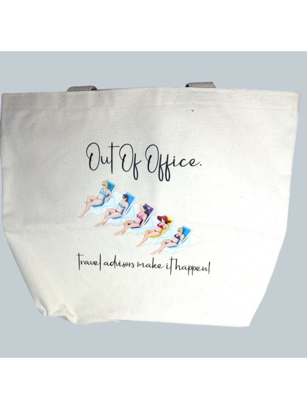 Large Heavy Duty Canvas Tote Bag Out Of Office Travel Advisors Agents Vacation - Picture 3 of 13
